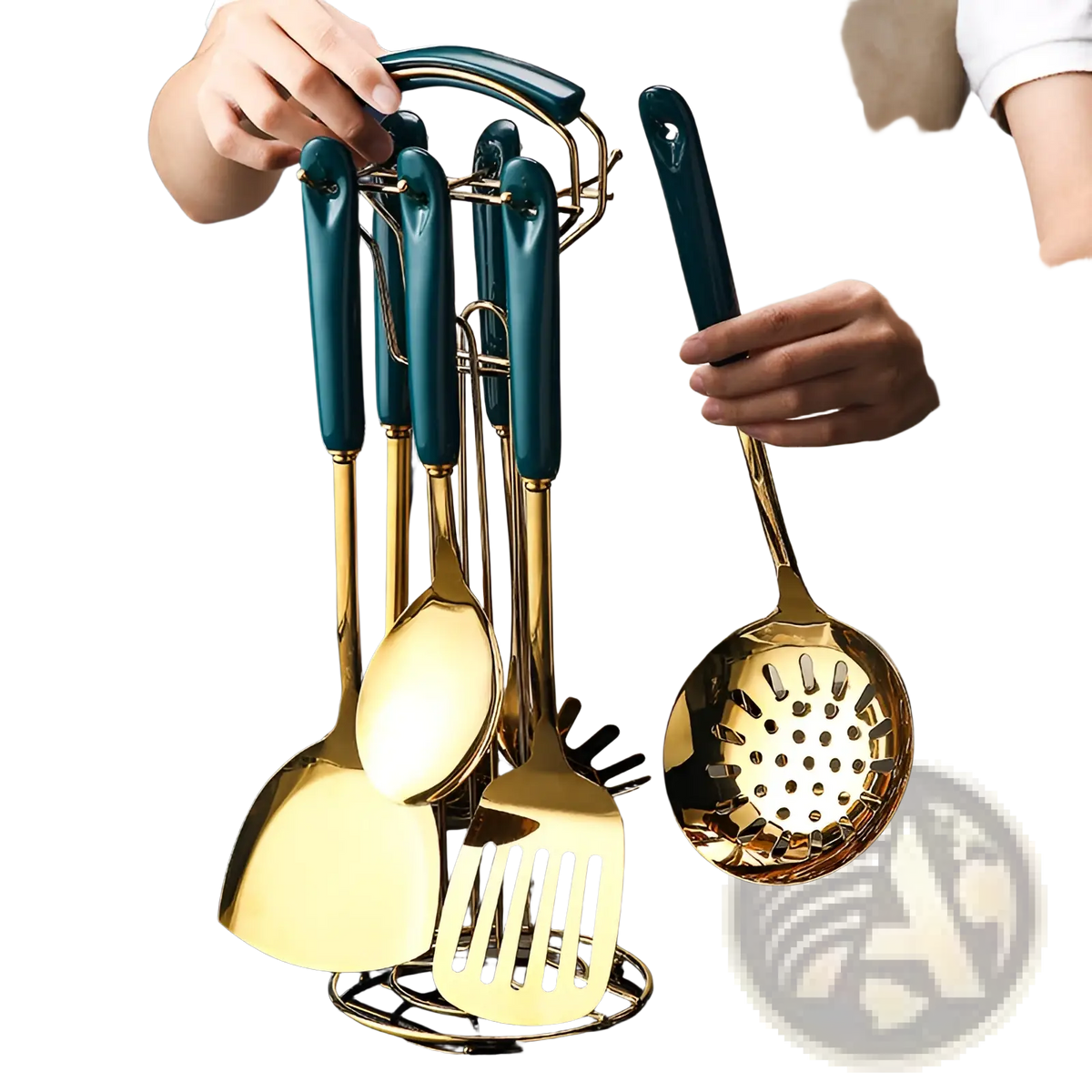 Gold & Teal Stainless Steel Kitchen Utensil Set