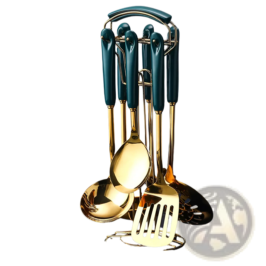 Gold & Teal Stainless Steel Kitchen Utensil Set