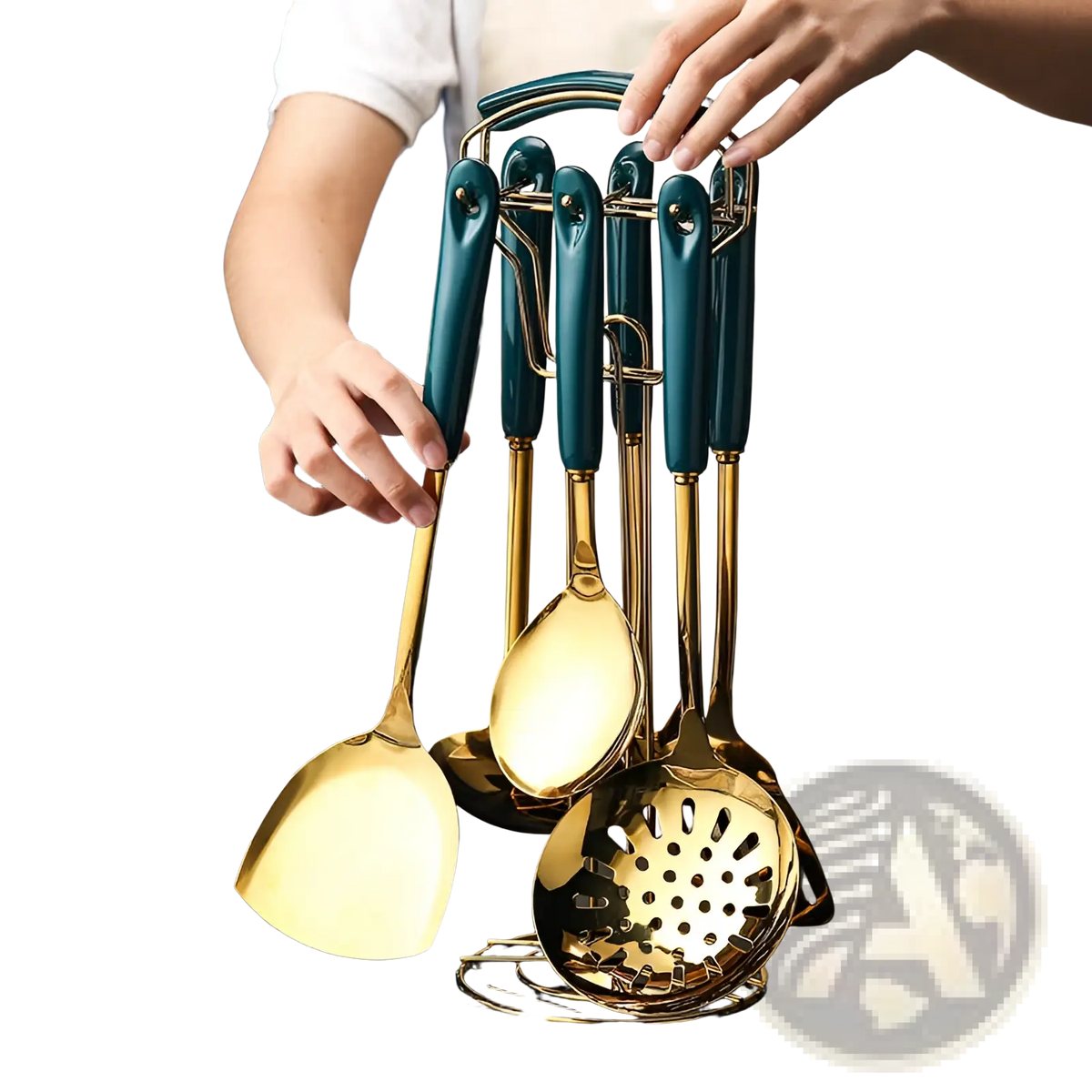 Gold & Teal Stainless Steel Kitchen Utensil Set