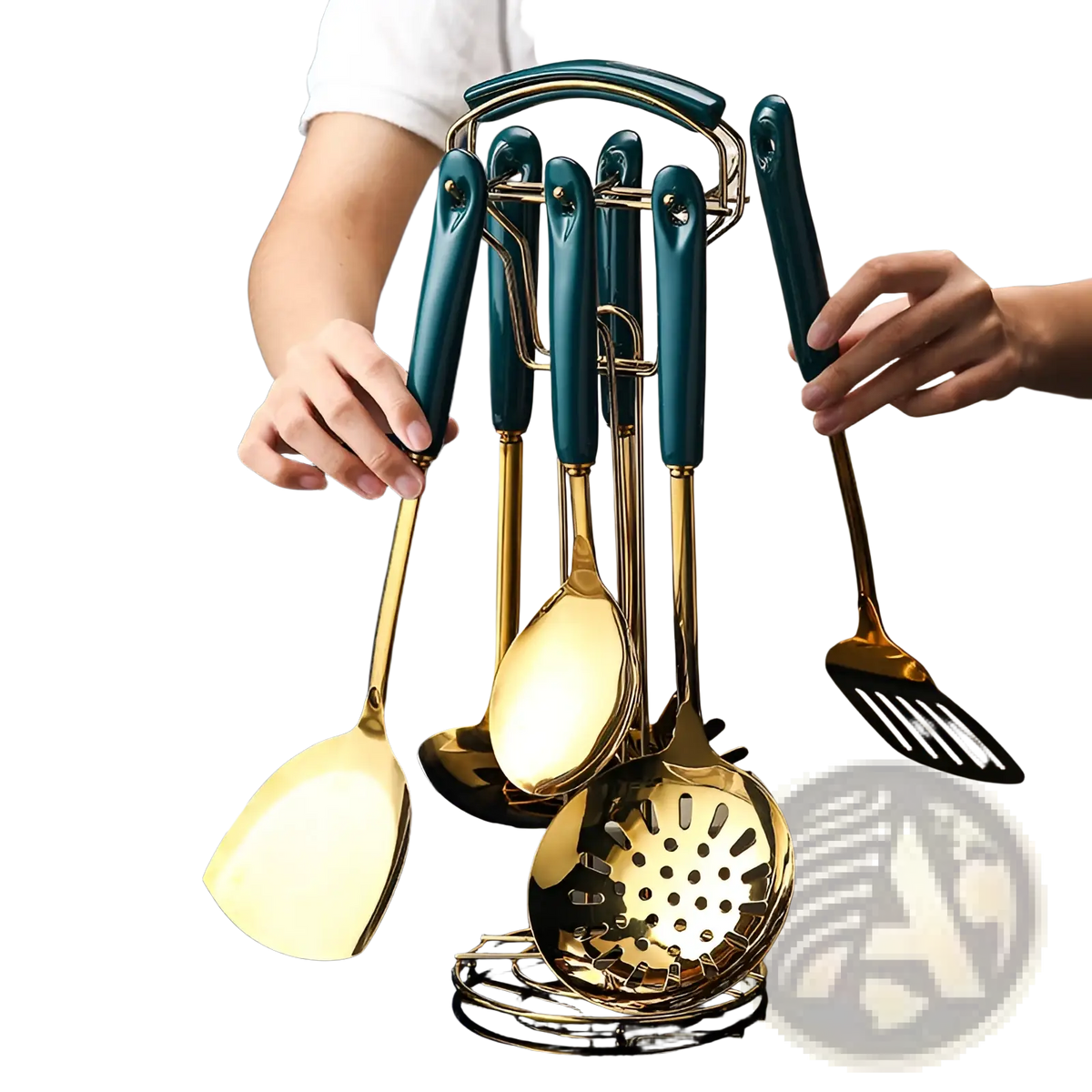 Gold & Teal Stainless Steel Kitchen Utensil Set