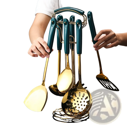 Gold & Teal Stainless Steel Kitchen Utensil Set