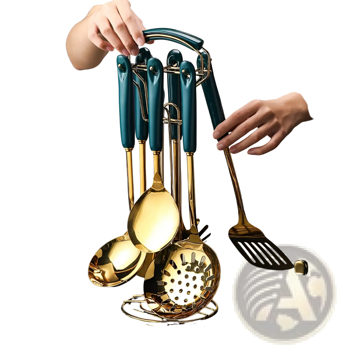 Gold & Teal Stainless Steel Kitchen Utensil Set