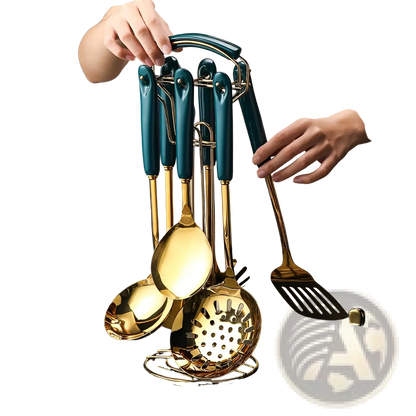 Gold & Teal Stainless Steel Kitchen Utensil Set