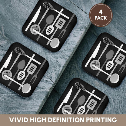 Kitchen Utensils in Monochrome Coasters